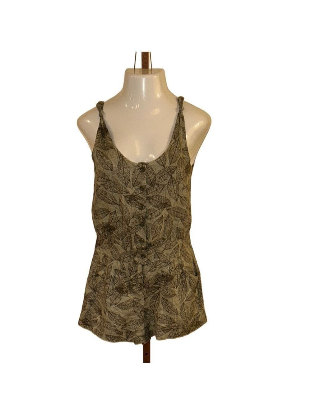 FOREVER 21 Taupe Leaf Print Linen Romper with Pockets. Size S